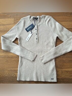 🦬Buffalo David Bitton heather oatmeal ribbed henley sweater. Size S. NWT.